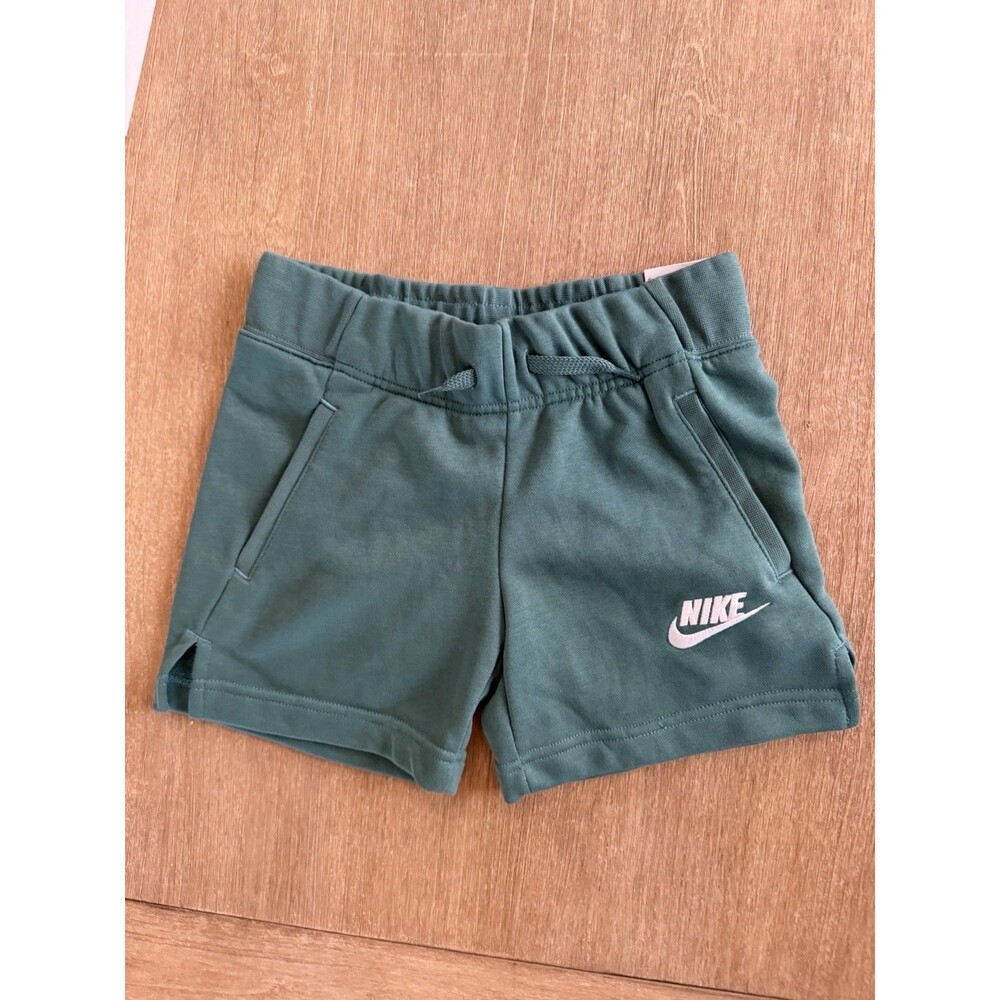 Nike Sportswear Club Fleece Kids Small Green French Terry Shorts Drawstring Pock